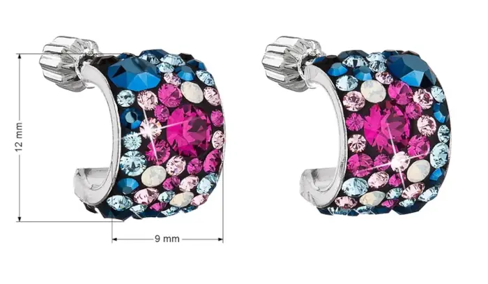 Půlkruhové náušnice Swarovski s modrými a fialovými krystaly