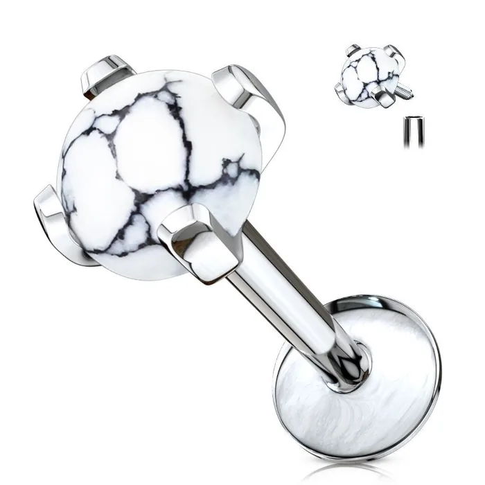 Labreta piercing do rtu s přírodním kamenem howlitem