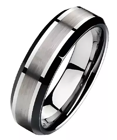 Wolframový pánský snubní prsten s černým pruhem