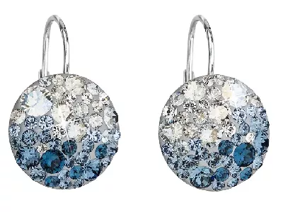 Stříbrné kulaté visací náušnice Swarovski s modrými krystaly