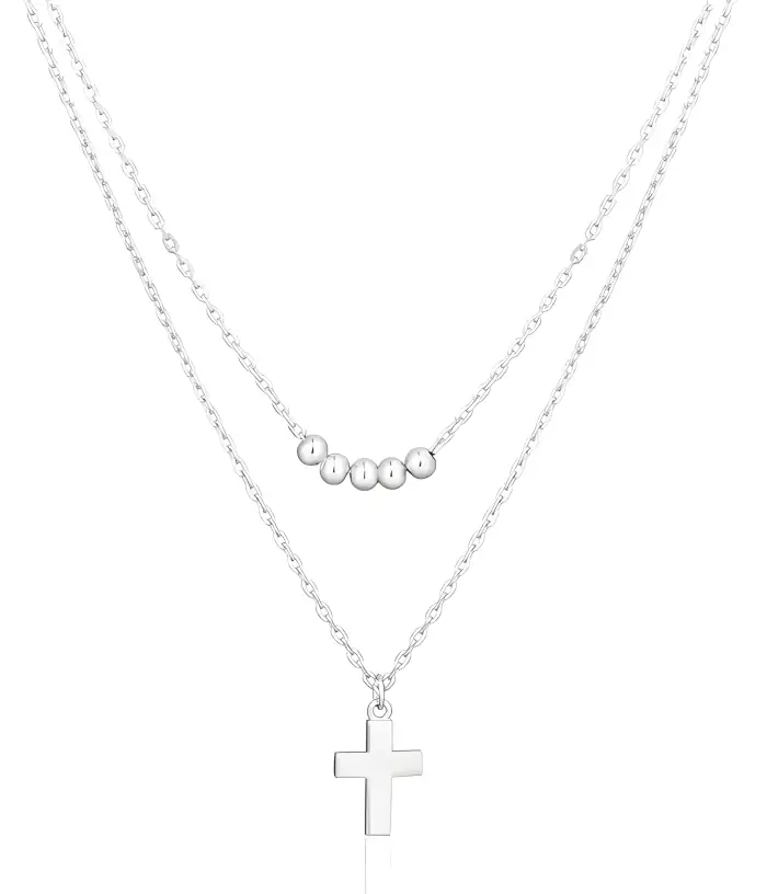 Dámský dvojitý stříbrný náhrdelník s křížkem
