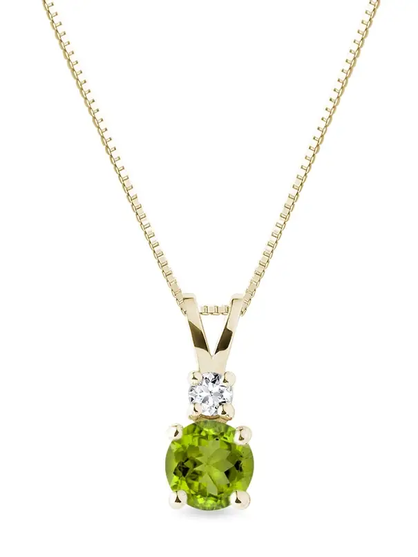 Překvapivá harmonie - zlatý náhrdelník s kulatým olivínem a diamantem