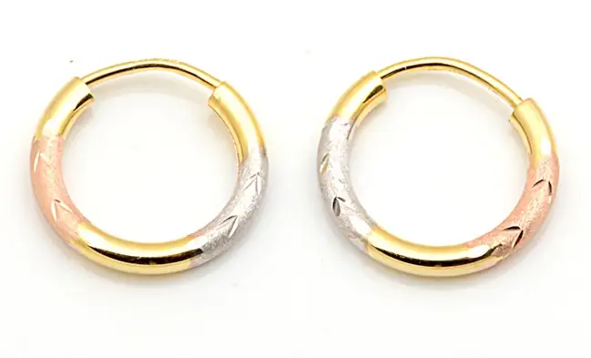 Zlaté náušnice kruhy 14 mm - žluté a růžové zlato