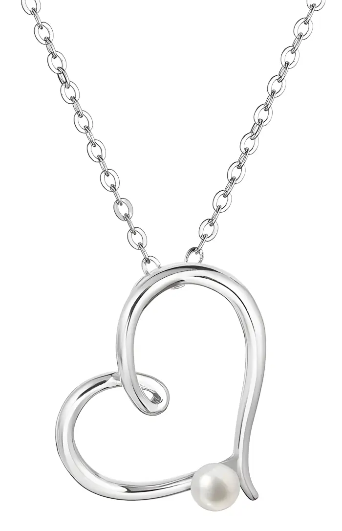 Tradiční romantický valentýnský dar: Stříbrný náhrdelník Swarovski srdce s bílou říční perlou