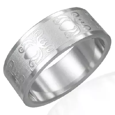 Ocelový prsten s lesklo-matným povrchem - motiv broučků