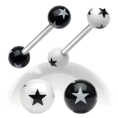Piercing do jazyka ve tvaru kuličky zdobený malými hvězdičkami