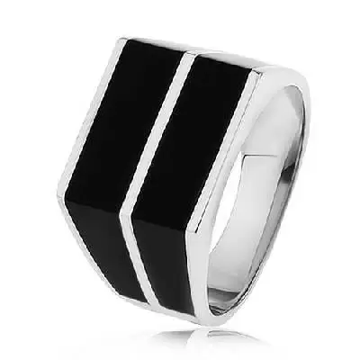 Stříbrný 925 prsten - Stříbrné linie a černé pásy v dokonalé symbióze