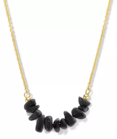 Dámský pozlacený ocelový náhrdelník s nepravidelnými kameny černého achátu