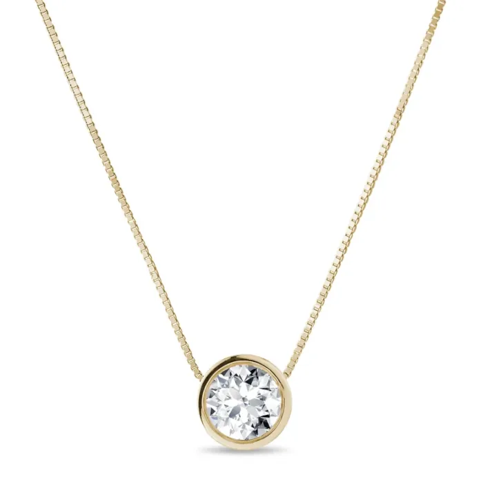  Elegantní náhrdelník ze žlutého zlata s 4mm diamantem v bezel (lunetovém) usazení