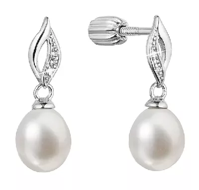 Stříbrné visací náušnice s říční perlou a zirkony