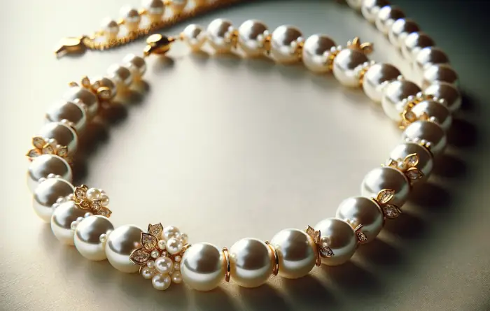 Zlatý dámský perlový náhrdelník