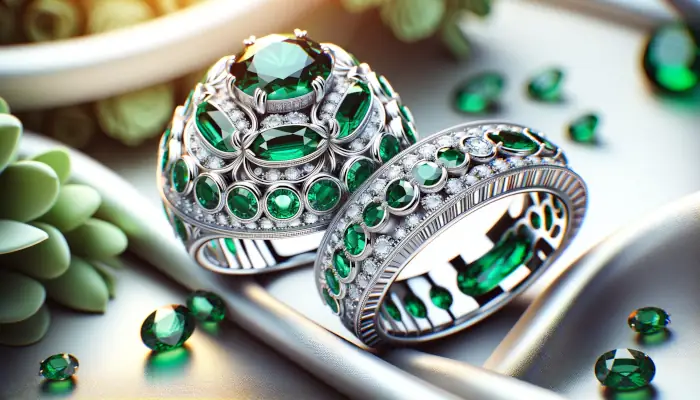 Snubní prsteny z bílého zlata se smaragdy