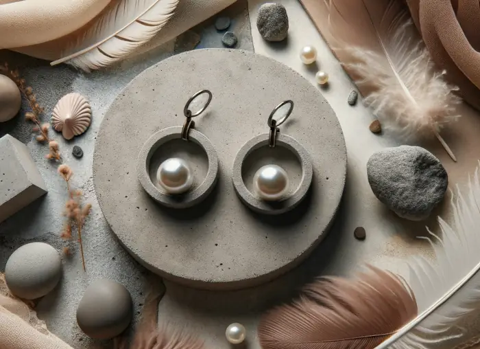 Dámské betonové náušnice kruhy s perlou