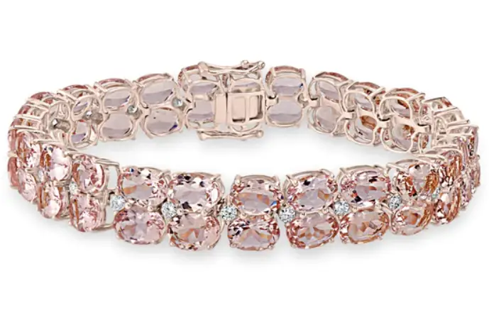 Luxusní dámský náramek - růžové zlato, morganity a diamanty