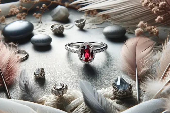 Stříbrný zásnubní prsten s červeným zirkonem
