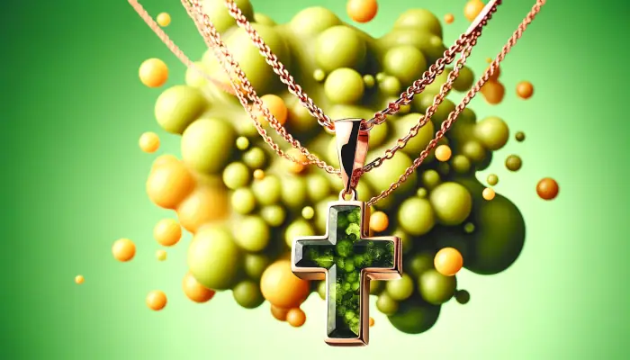 Dámský náhrdelník - řetízek z růžového zlata náhrdelník s olivínovým křížkem