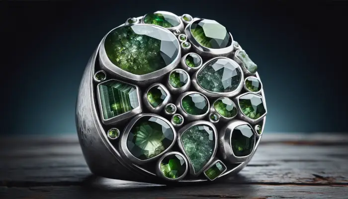 Masivní stříbrný prsten s olivíny
