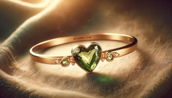 Zlatý náramek se srdcem s olivínem