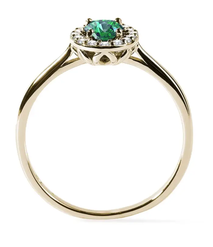 Smaragdový halo prsten s diamanty