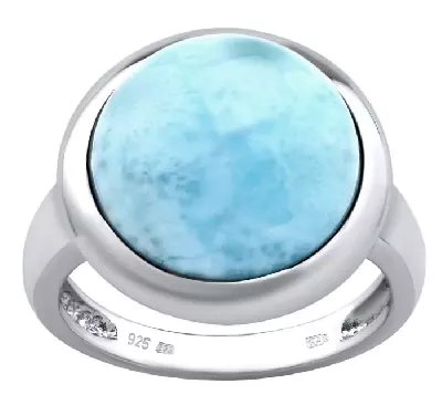Dámský prstýnek s velkým kamenem - přírodní modrý larimar
