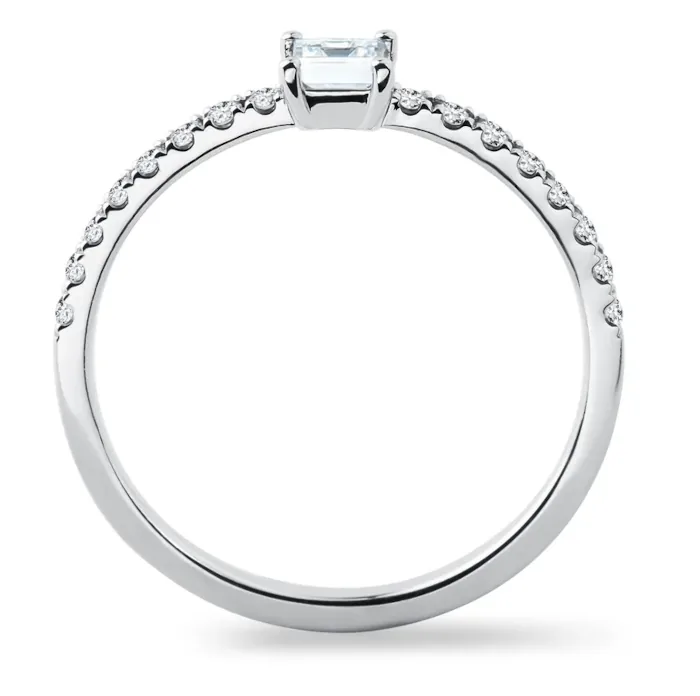 Prsten bílé zlato, princess diamant a brilianty