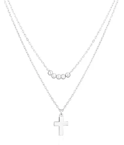 Dámský dvojitý stříbrný náhrdelník s křížkem