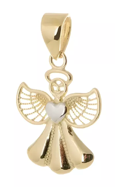 Zlatý přívěsek andělíček strážný s bílým srdíčkem