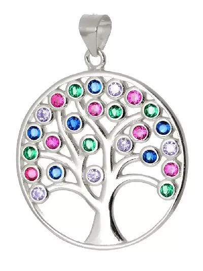 Stříbrný přívěšek strom života s barevnými zirkony