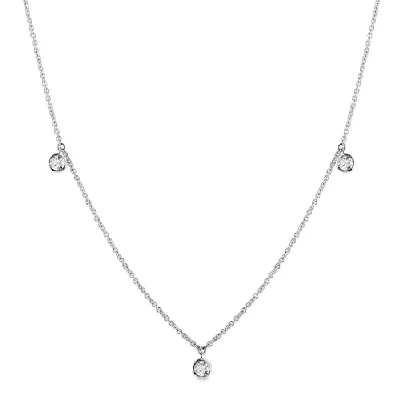 Jemný náhrdelník z bílého 14k zlata se třemi zavěšenými bezel diamanty