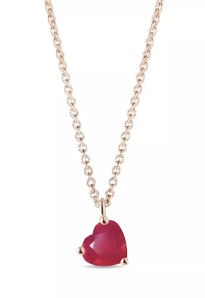 Romantický náhrdelník - rolo řetízek růžové zlato a rubínový přívěsek ve tvaru srdce