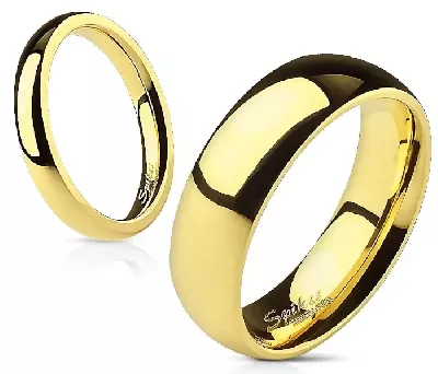 Hladký ocelový prsten ve lesklém zlatém provedení