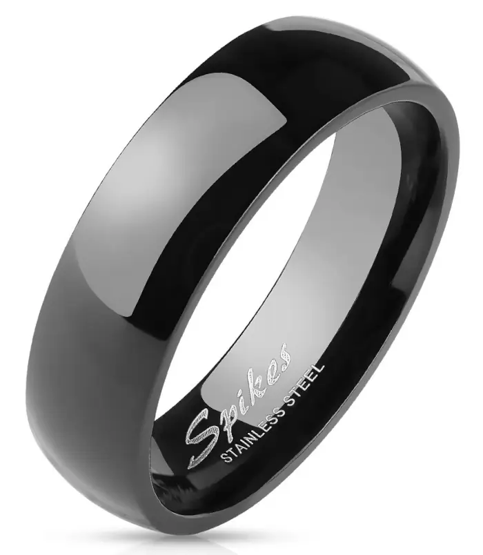 Pánský hladký černý lesklý ocelový prsten mluví moderním stylem