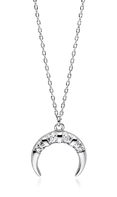 Stříbrný náhrdelník s půlměsícem osázeným zářícími zirkony