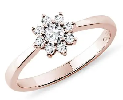 Diamantový zásnubní prstýnek z růžového zlata s květinovým designem