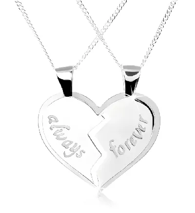 Stříbrný náhrdelník z lásky - dvojitý řetízek a rozpůlené srdce