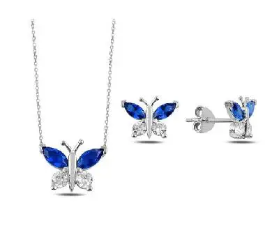 Stříbrná sada šperků - náušnice, náhrdelník Modrý motýl pro věčnou lásku