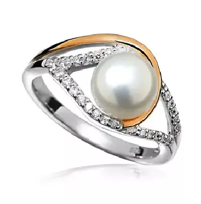 Stříbrný vintage prsten s perlou a zirkony
