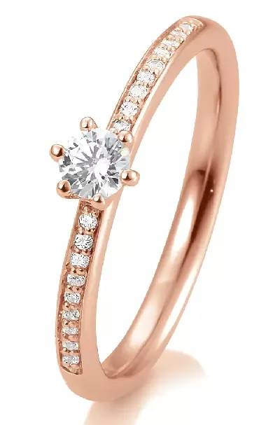 Dokonalý diamantový zásnubní prsten z růžového 14 karátového zlata