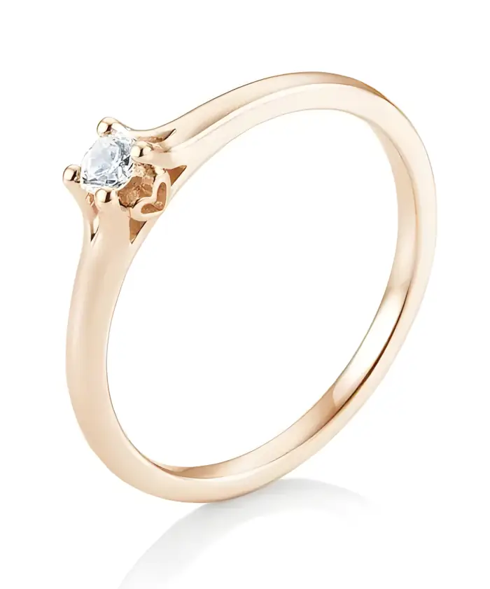 Noblesní zlatý zásnubní prsten z růžového zlata s diamantem