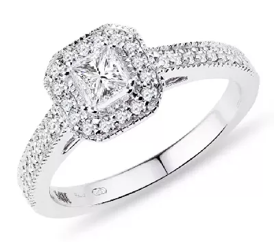 Luxusní diamantový princess zásnubní prsten z bílého zlata