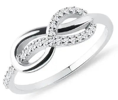 Symbol věčného spojení: Diamantový zásnubní prstýnek Infinity nekonečno z bílého zlata