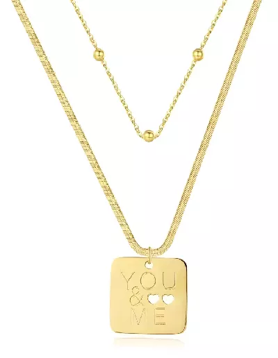 Pozlacený ocelový náhrdelník You & Me, medailonek s možností vlastního textu