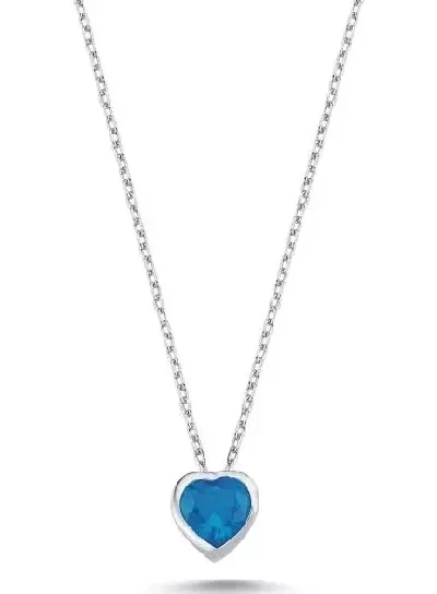 Stříbrný náhrdelník modré zirkonové srdíčko