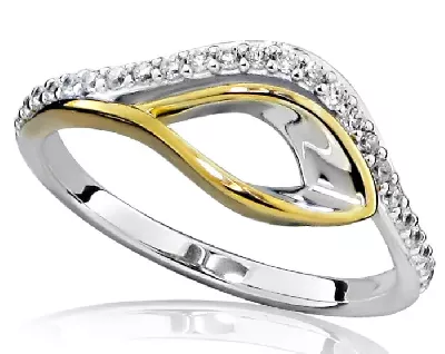 Stříbrný bicolor (rhodiovaný a pozlacený) prsten se zirkony