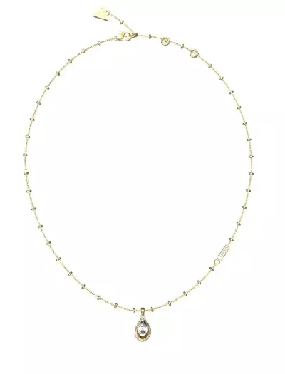 Elegantní pozlacený ocelový náhrdelník Guess se zirkonovým přívěskem