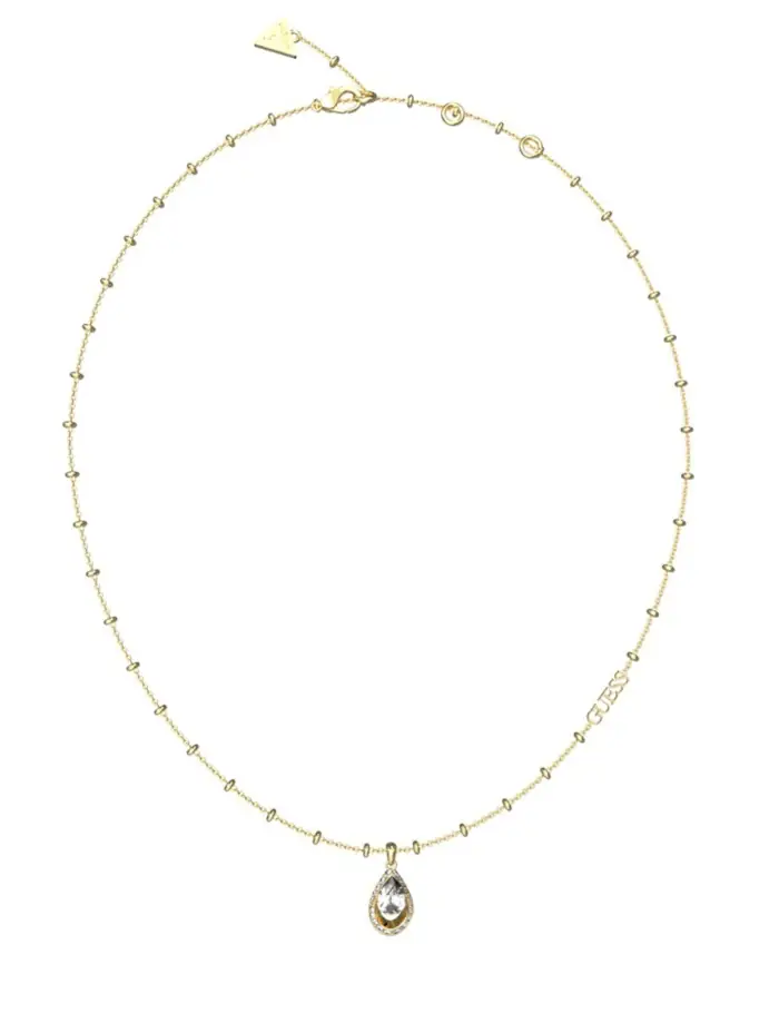 Elegantní pozlacený ocelový náhrdelník Guess se zirkonovým přívěskem