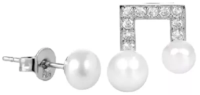 Levné asymetrické perlové náušnice se zirkony