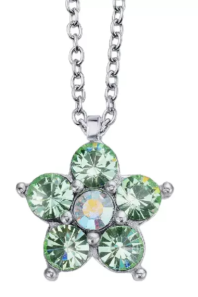 Hravý bižuterní náhrdelník kytička se zelenými krystaly
